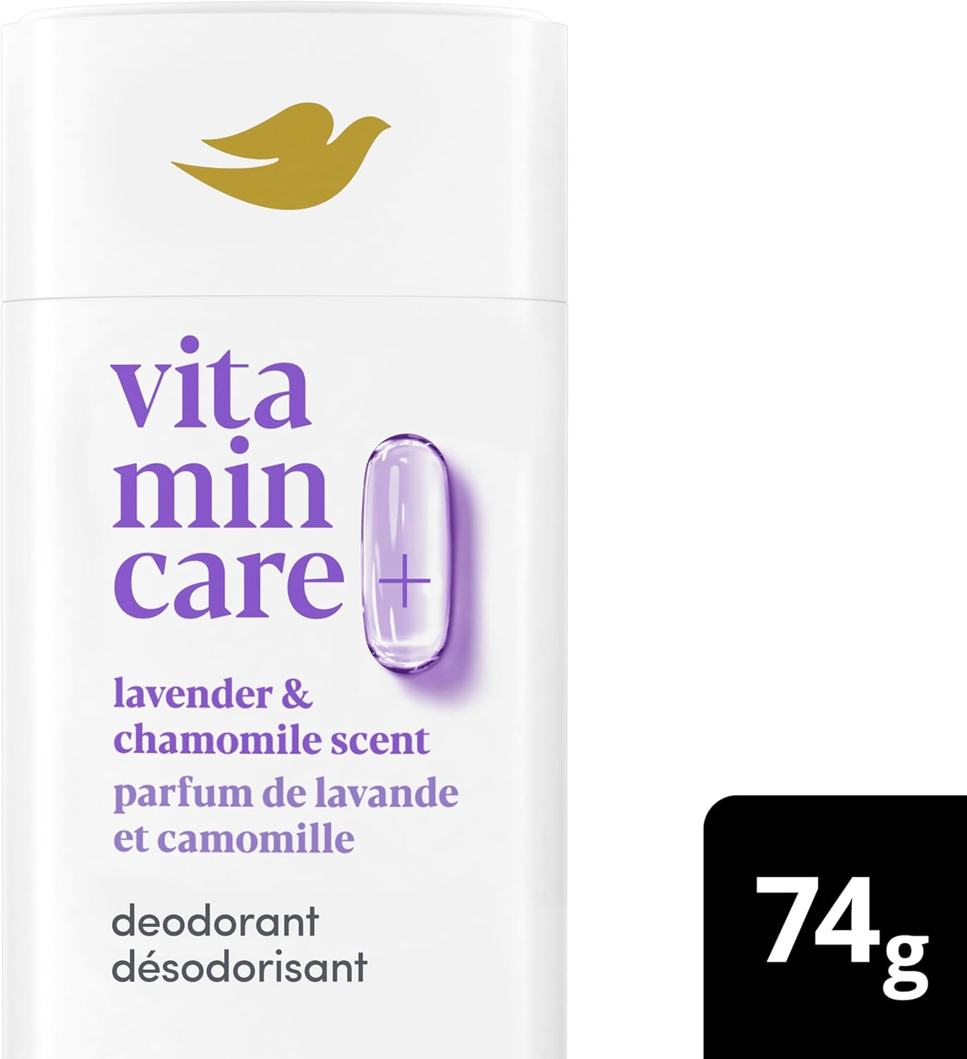 Dove Vitamin Care+ Aluminum-Free Deodorant Lavender & Chamomile Scent 72h Breathable Odour Protection with Vitamin B3+E 74 g