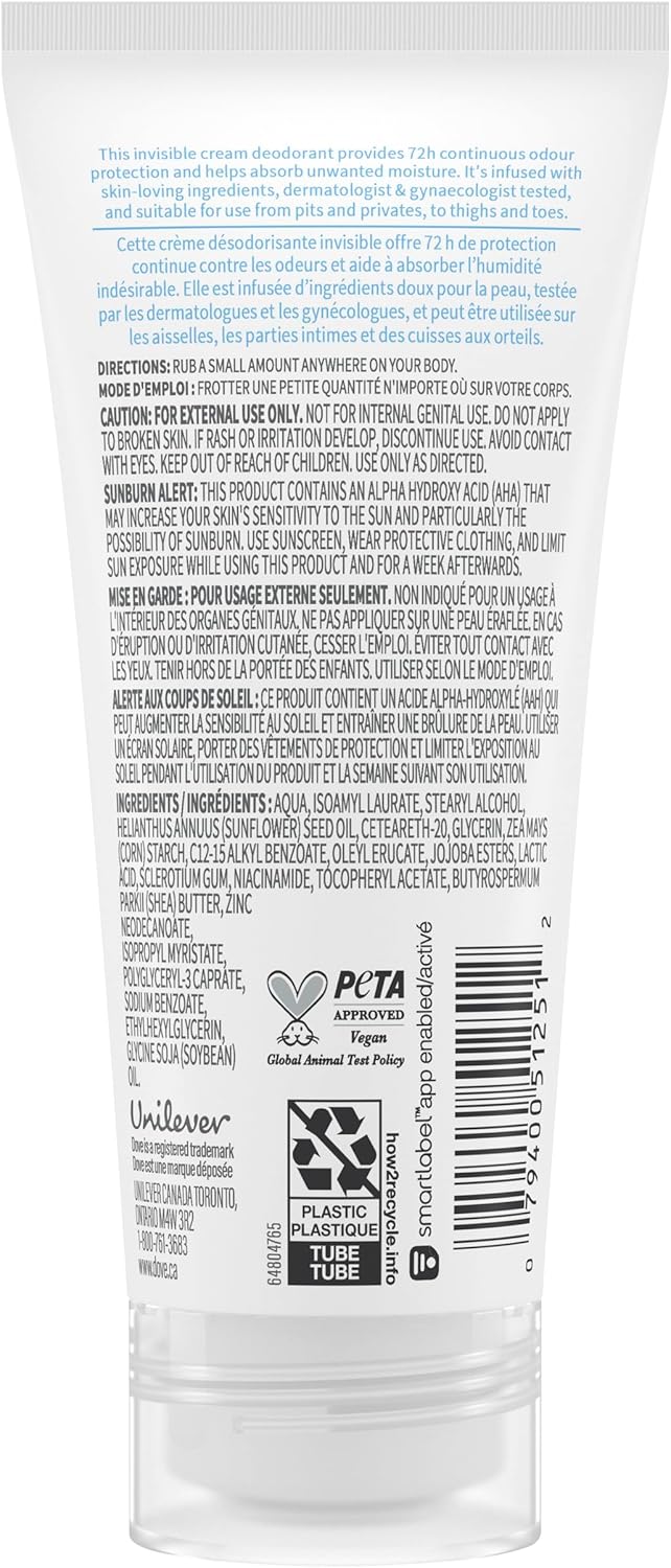 Dove Whole Body Deodorant pH Balancing Cream, Aluminum Free, All Day Odour Control, Unscented, 73 mL