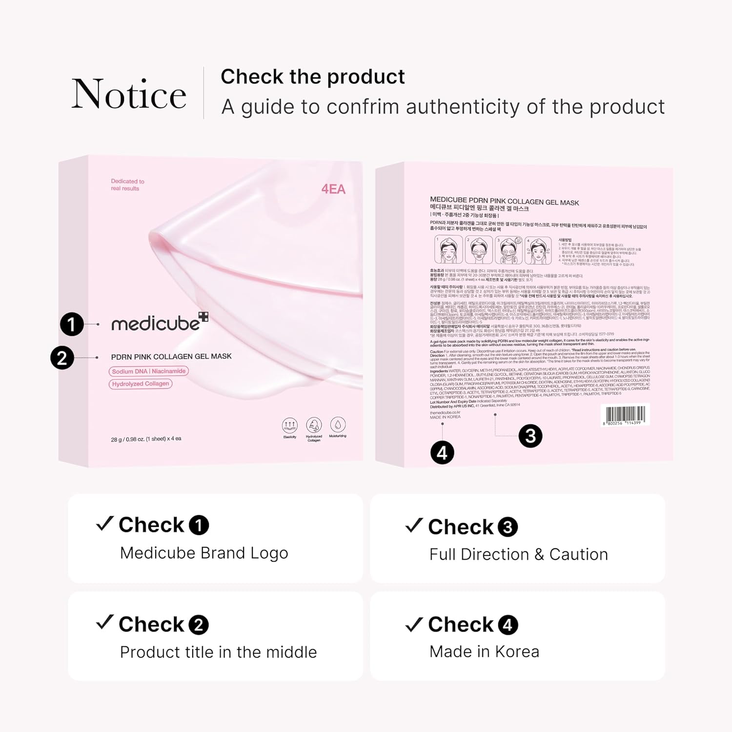 medicube Jelly Gel Mask with Salmon DNA PDRN Pink Collagen 28g x 4ea