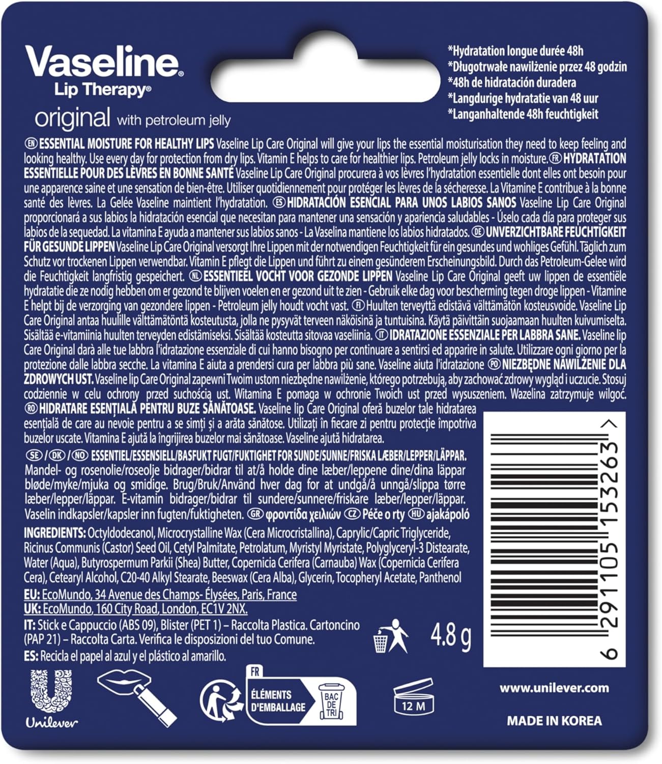 Vaseline Original Lip Balm 4.8g