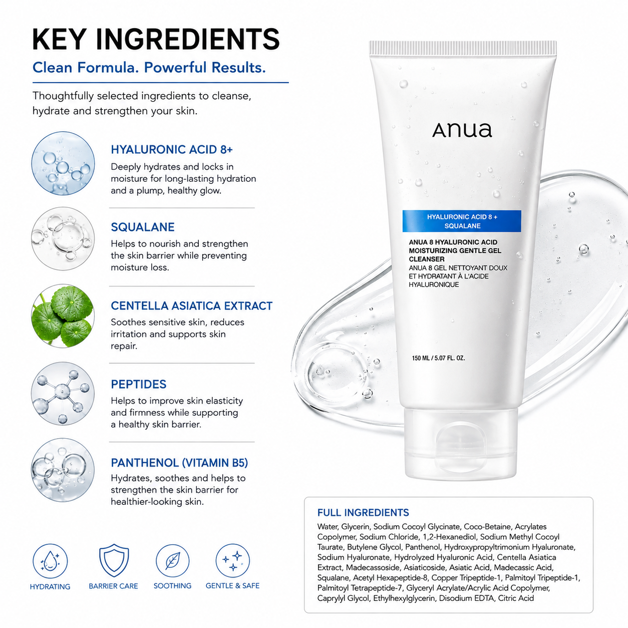 ANUA 8 Hyaluronic Acid Moisturizing Gentle Gel Cleanser 150ml