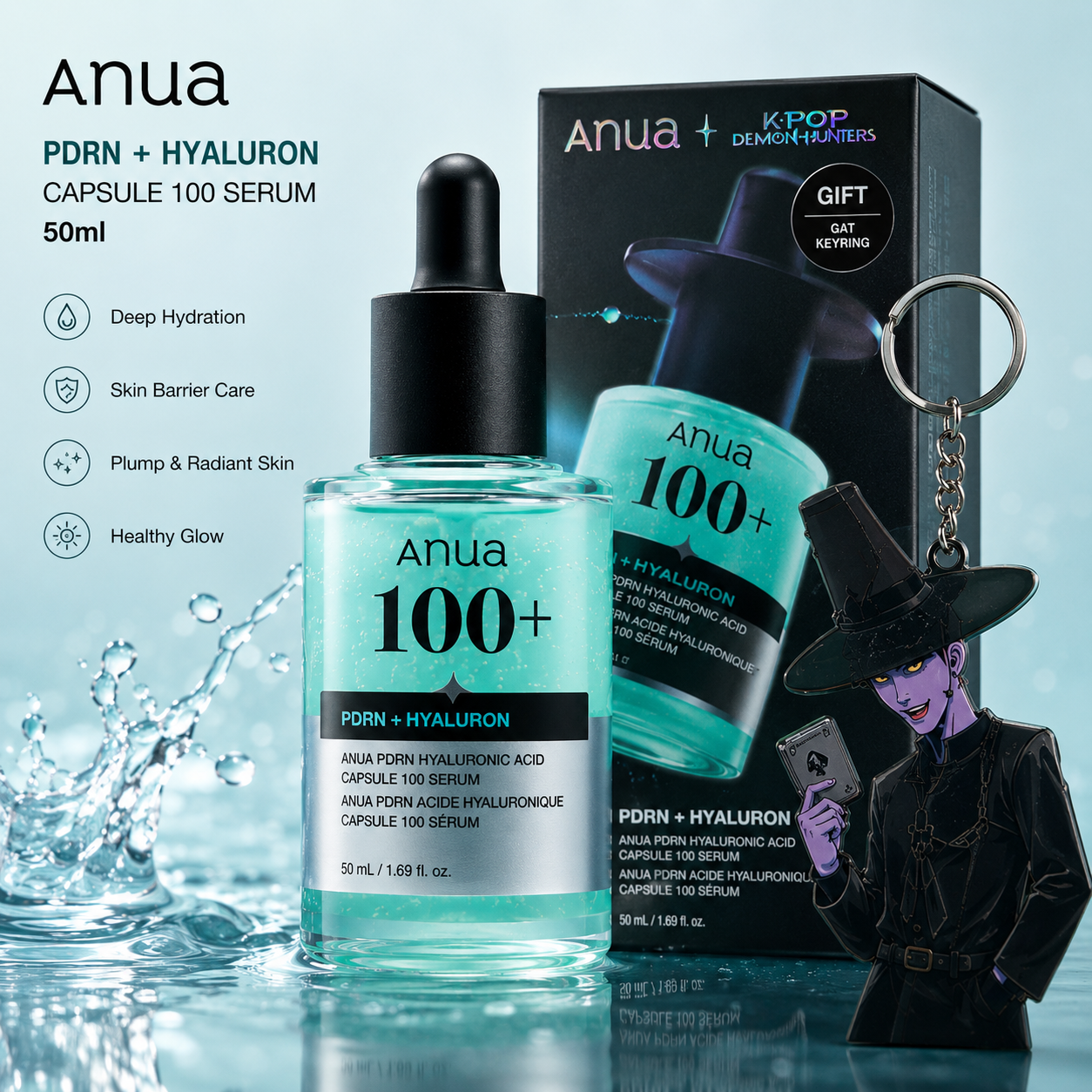 ANUA (KDH) PDRN Hyaluronic Acid Capsule 100 Serum 50ml + GAT Keyring