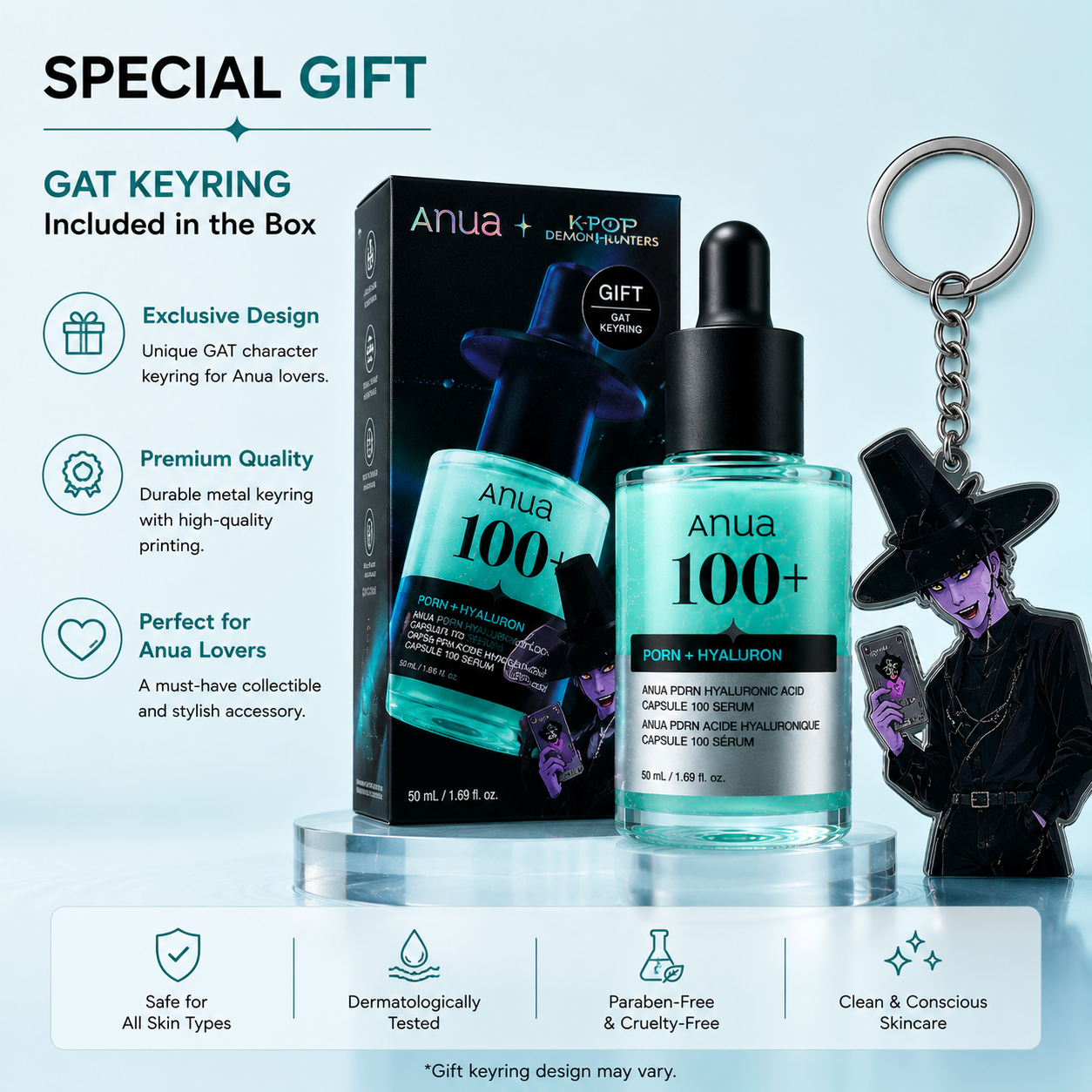 ANUA (KDH) PDRN Hyaluronic Acid Capsule 100 Serum 50ml + GAT Keyring