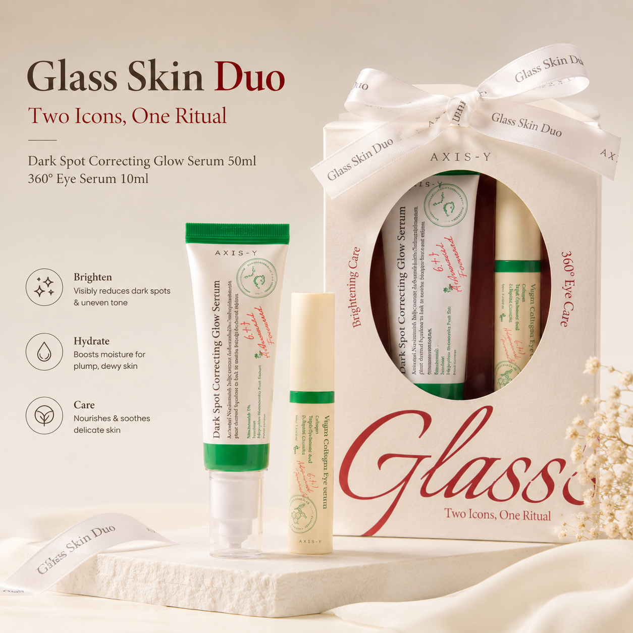 AXIS-Y Glass Skin Duo – Dark Spot Correcting Glow Serum 50ml + Vegan Collagen Eye Serum 10ml