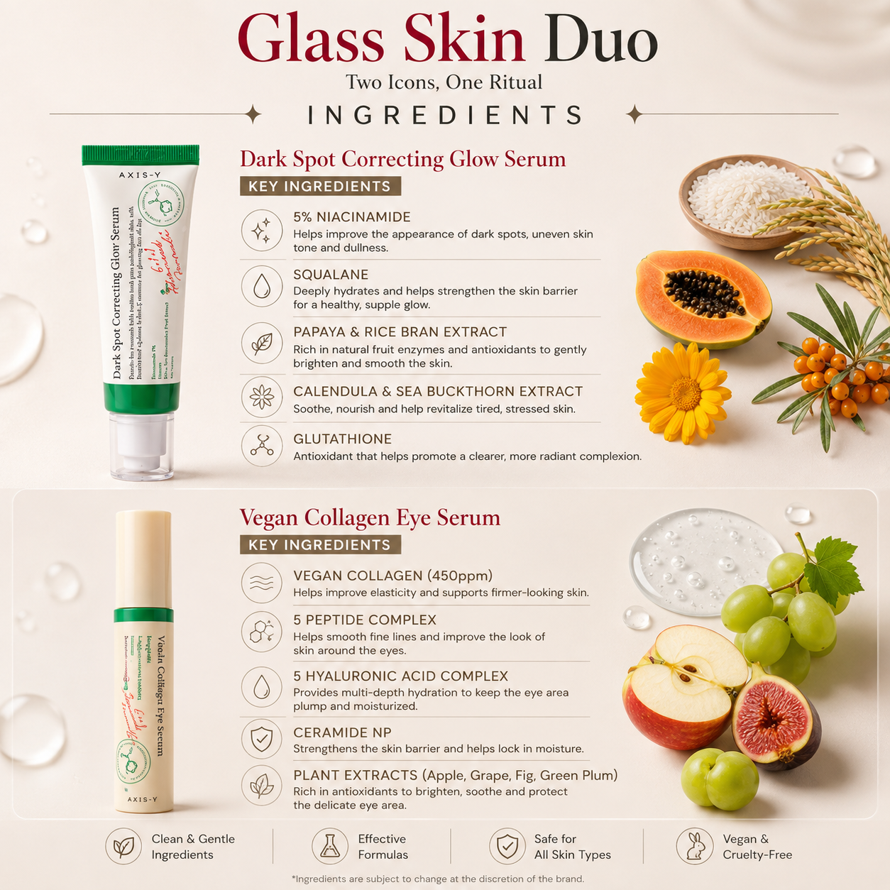 AXIS-Y Glass Skin Duo – Dark Spot Correcting Glow Serum 50ml + Vegan Collagen Eye Serum 10ml