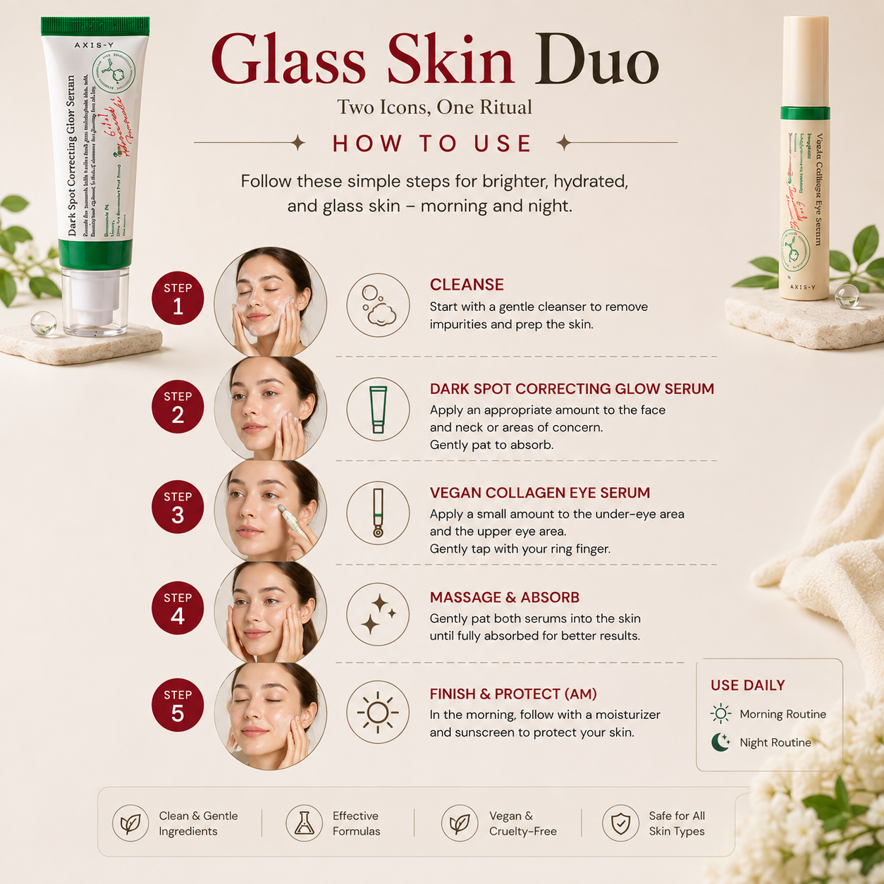 AXIS-Y Glass Skin Duo – Dark Spot Correcting Glow Serum 50ml + Vegan Collagen Eye Serum 10ml
