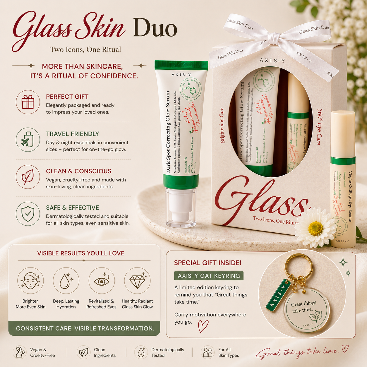 AXIS-Y Glass Skin Duo – Dark Spot Correcting Glow Serum 50ml + Vegan Collagen Eye Serum 10ml