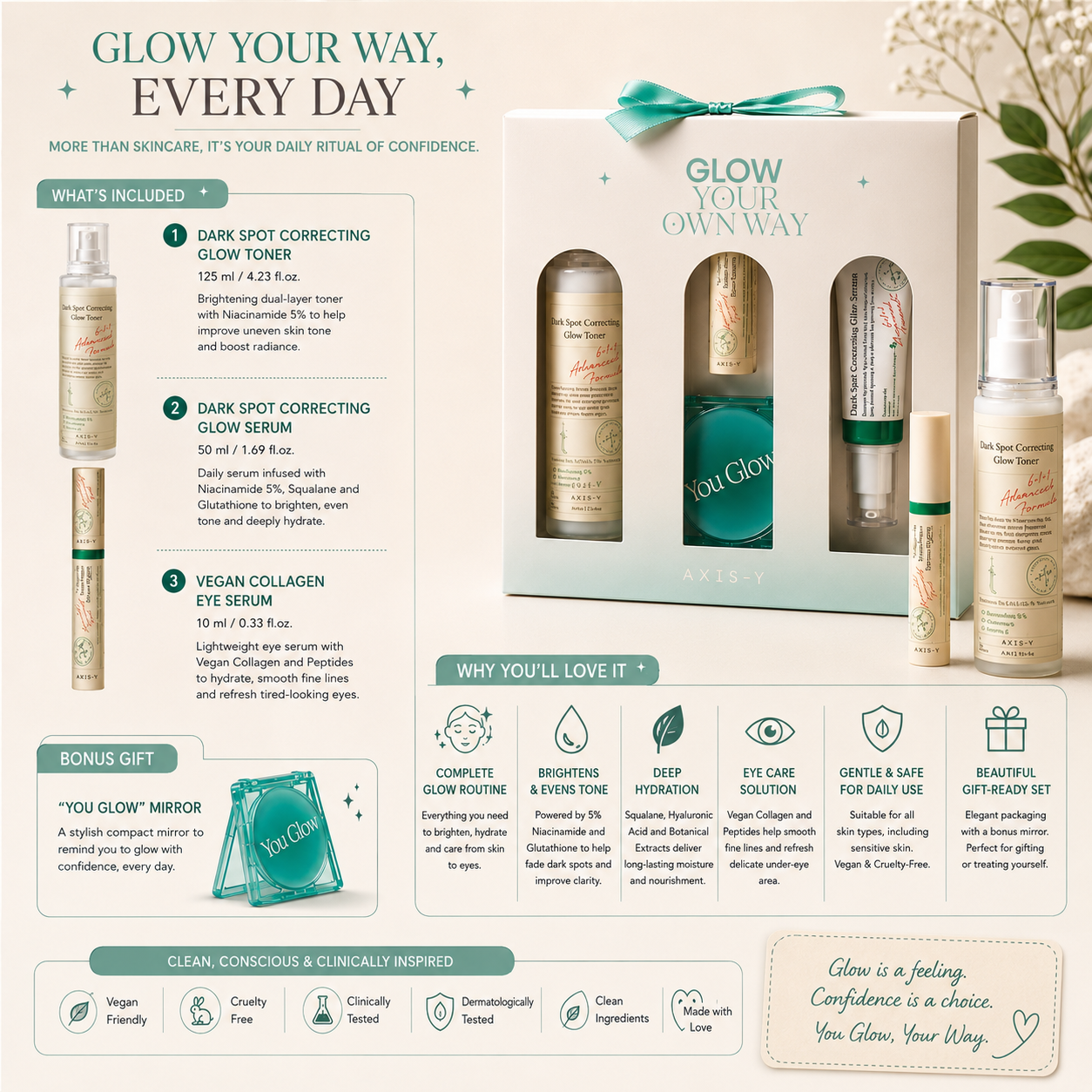 AXIS-Y Glow Your Own Way Limited Edition Set – 3-Piece Brightening & Glow Routine