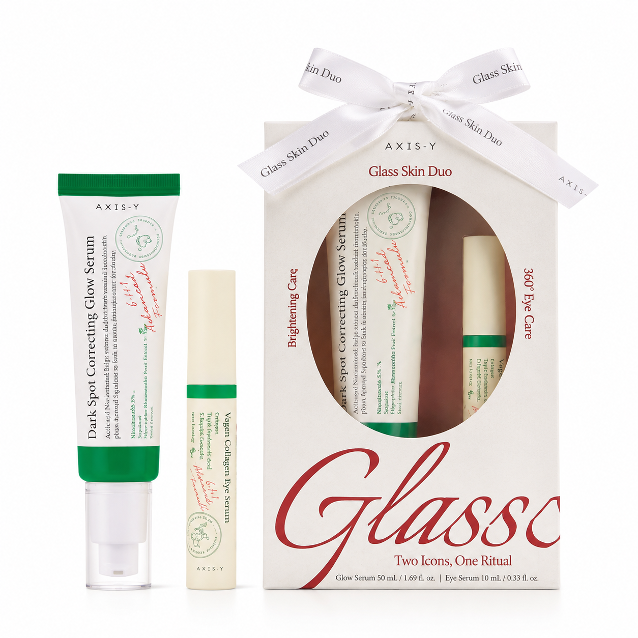 AXIS-Y Glass Skin Duo – Dark Spot Correcting Glow Serum 50ml + Vegan Collagen Eye Serum 10ml