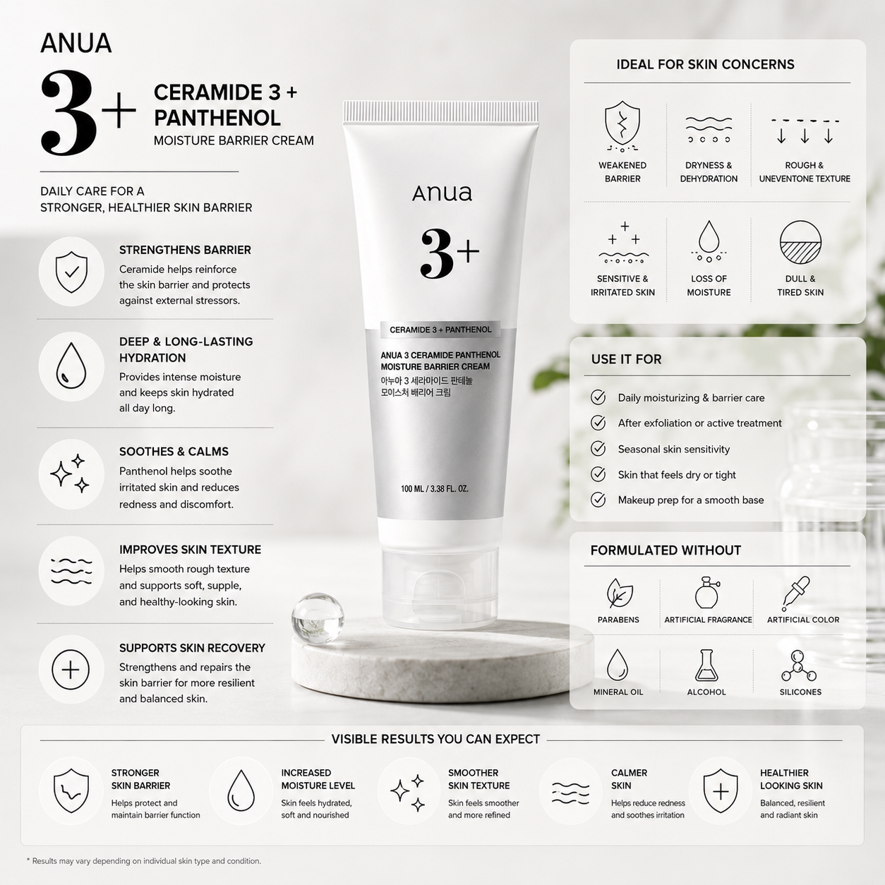 Anua 3 Ceramide Panthenol Moisture Barrier Cream 100ml