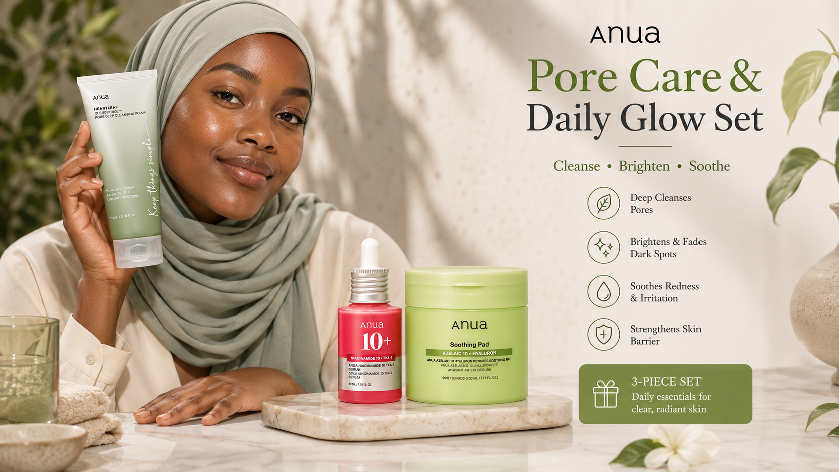 Anua Pore Care & Daily Glow Set – 3-Piece Korean Skincare Routine