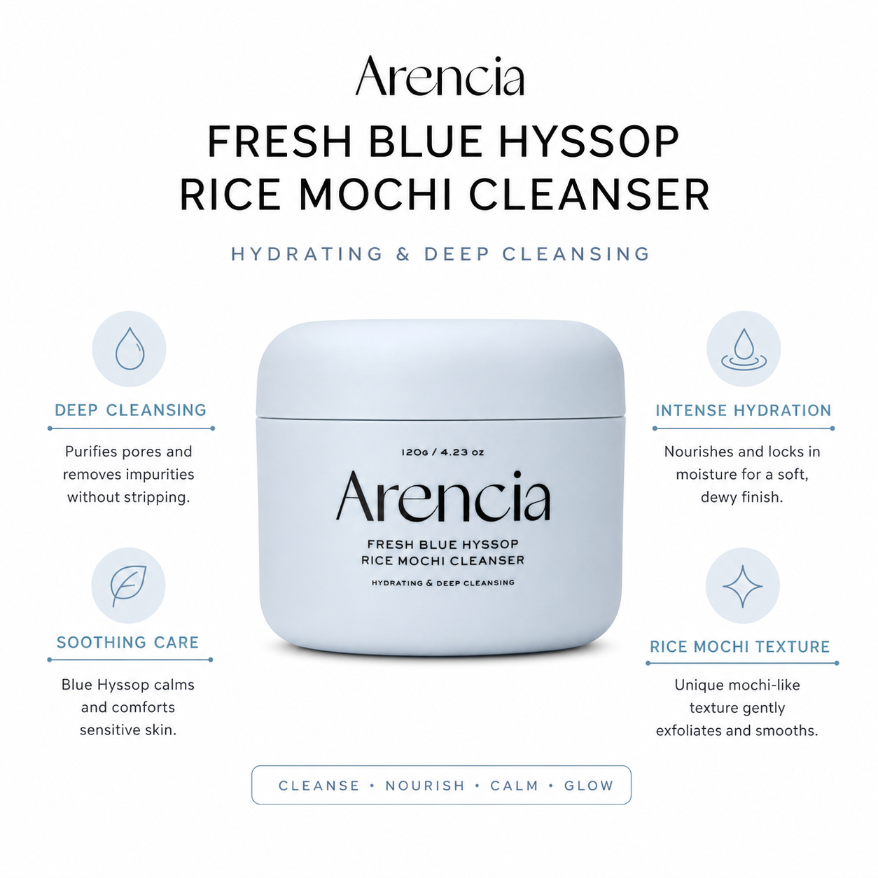Arencia Fresh Blue Hyssop Rice Mochi Cleanser 120g