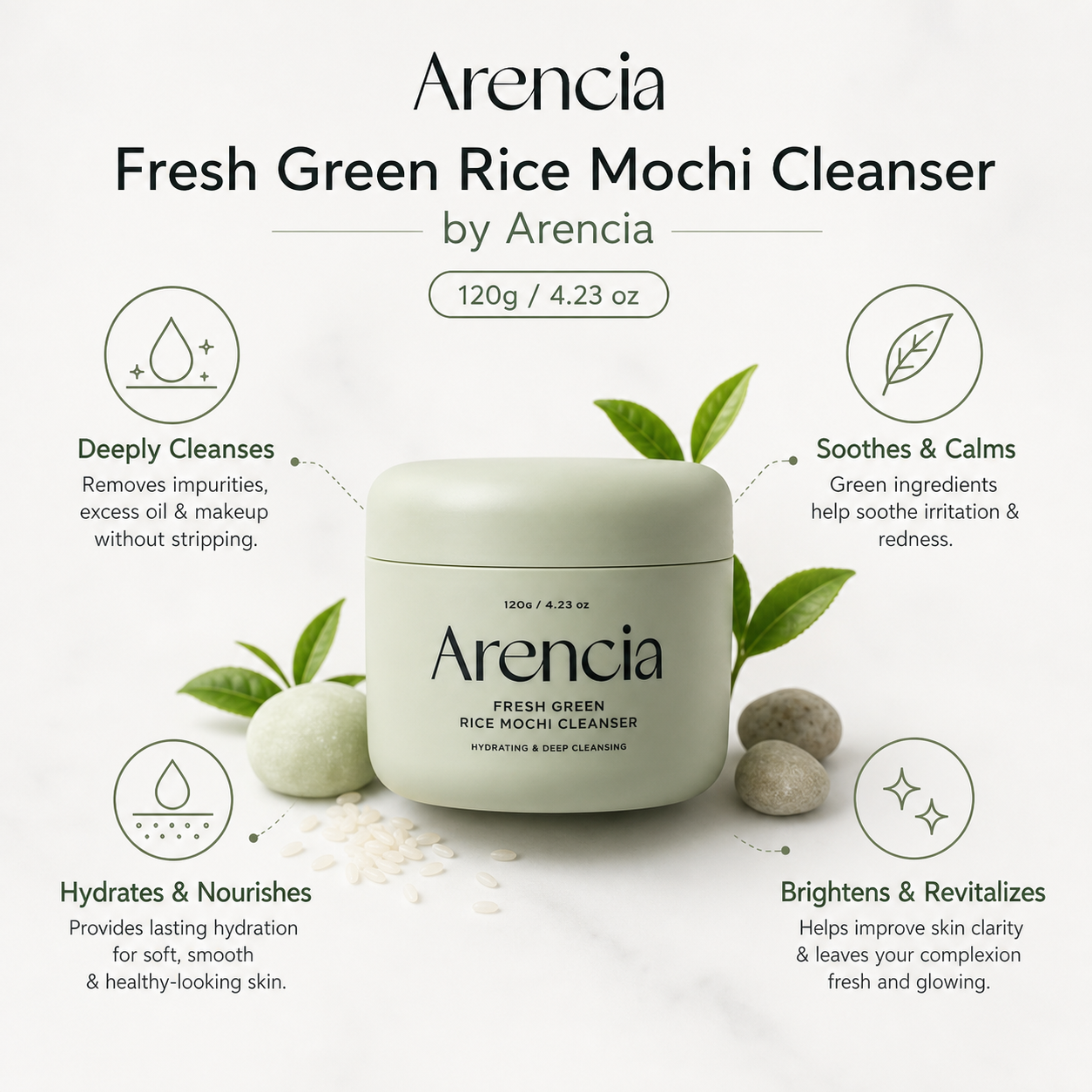 Arencia Fresh Green Rice Mochi Cleanser 120g