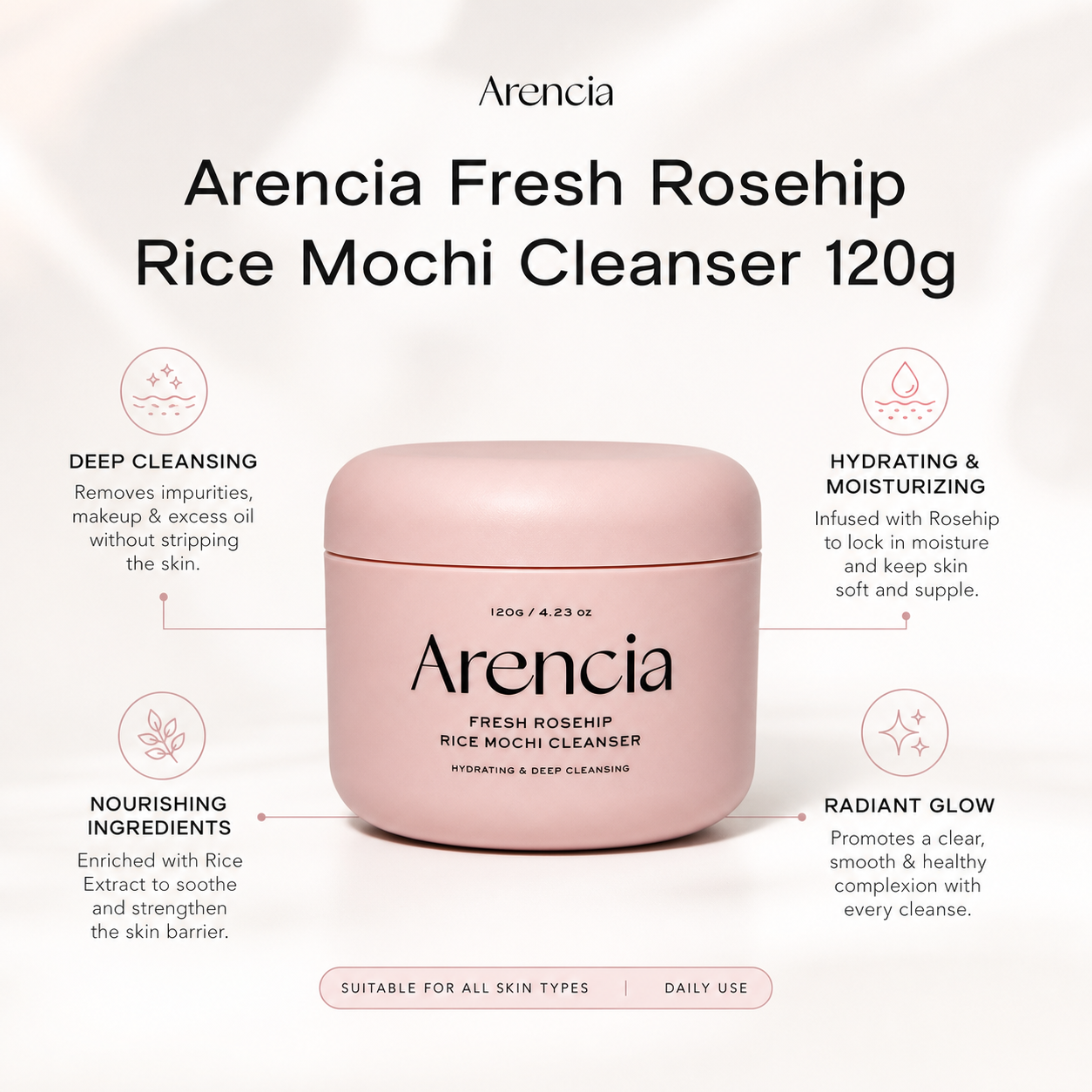 Arencia Fresh Rosehip Rice Mochi Cleanser 120g