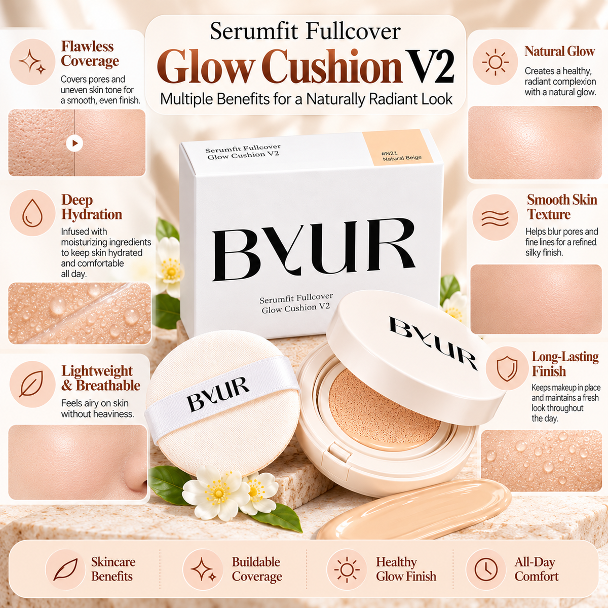 ByUR Serumfit Fullcover Glow Cushion V2 #N21 Natural Beige