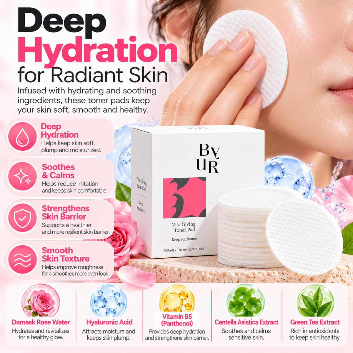 ByUR Vita Giving Keep Radiance Toner Pads 70 Pads