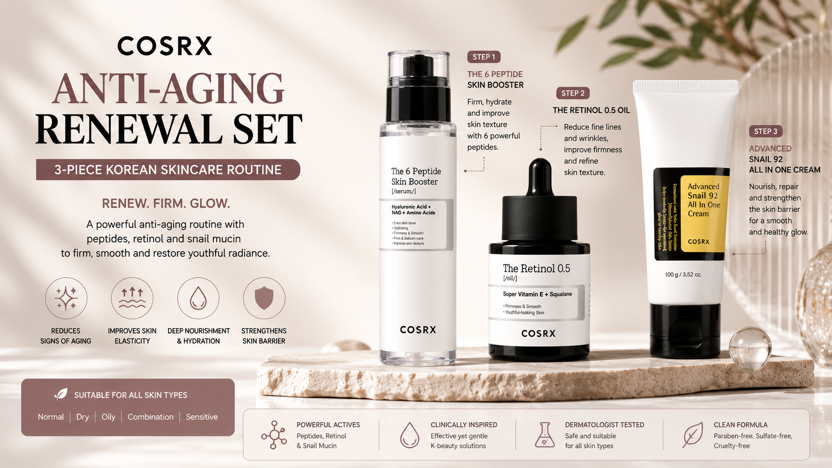 COSRX Anti-Aging Renewal Set – 3-Piece Korean Skincare Routine