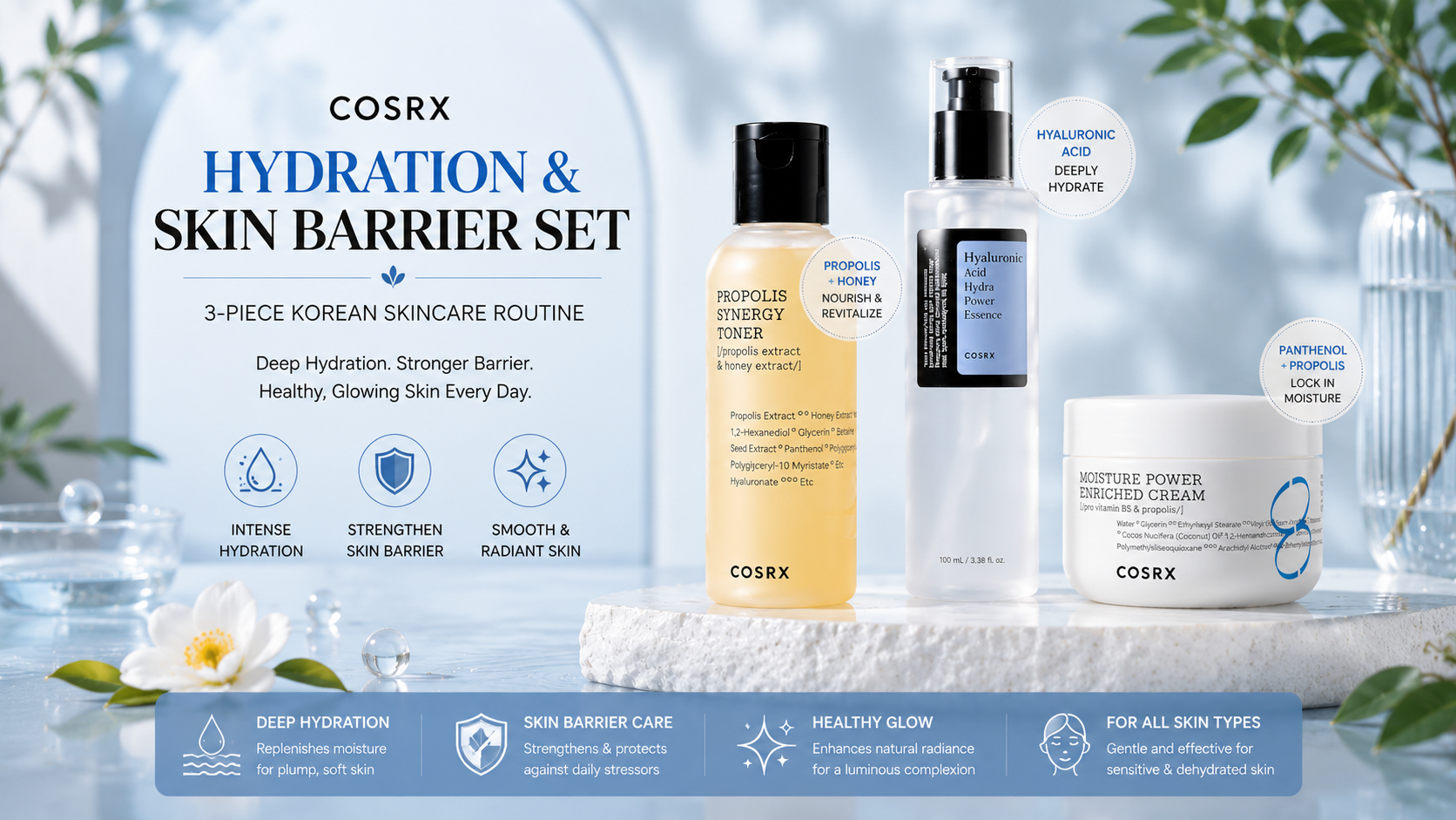 COSRX Hydration & Skin Barrier Set – 3-Piece Korean Skincare Routine