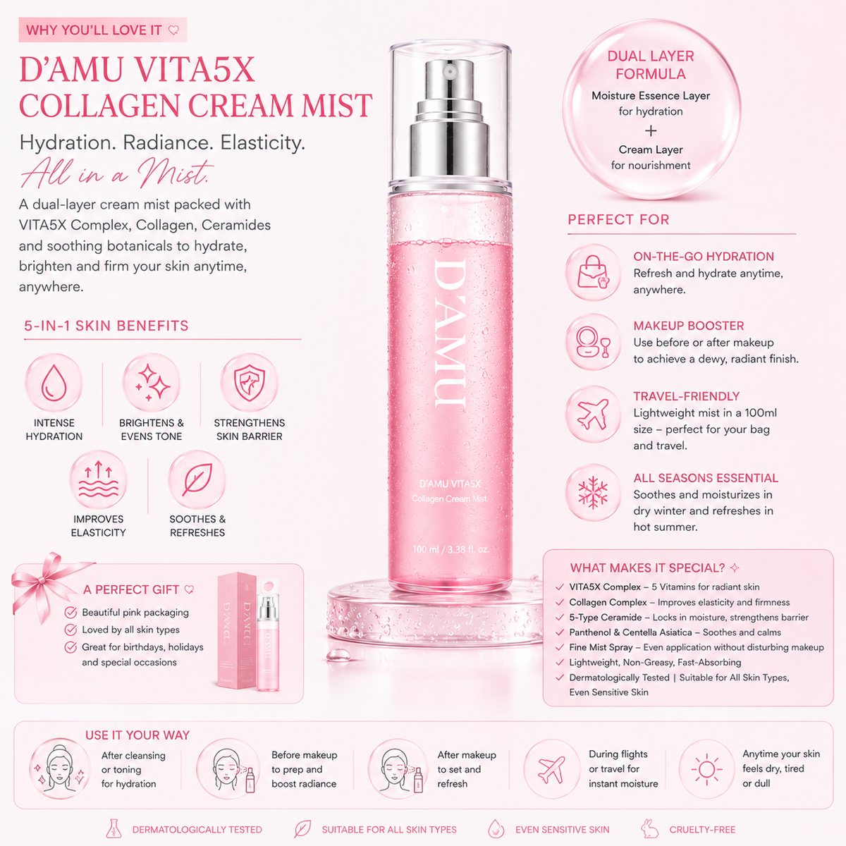 D'AMU Vita5X Collagen Cream Mist 100ml