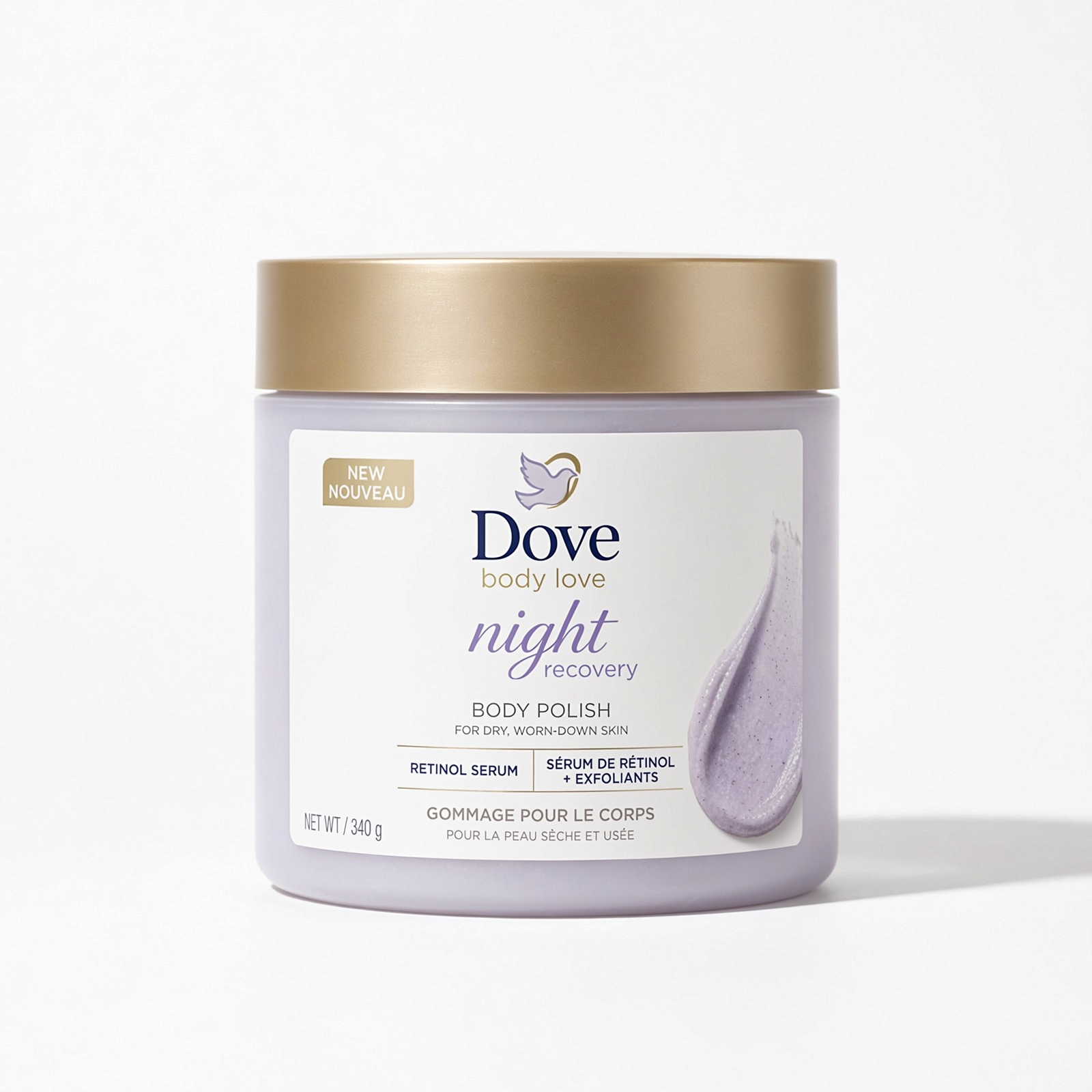 Dove Body Love Body Polish Night Recovery Body Scrub with Retinol & Botanical Oils 340g