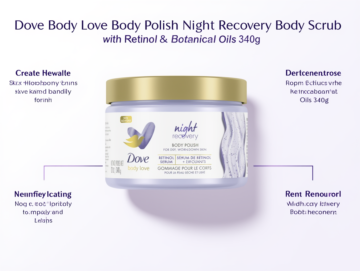 Dove Body Love Body Polish Night Recovery Body Scrub with Retinol & Botanical Oils 340g