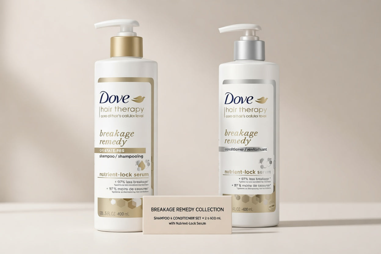 Dove Hair Therapy Breakage Remedy Shampoo & Conditioner Set with Nutrient-Lock Serum - Pack of 2 x 400ml