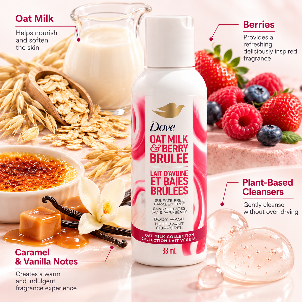 Dove Oat Milk & Berry Brulee Body Wash 88 ml