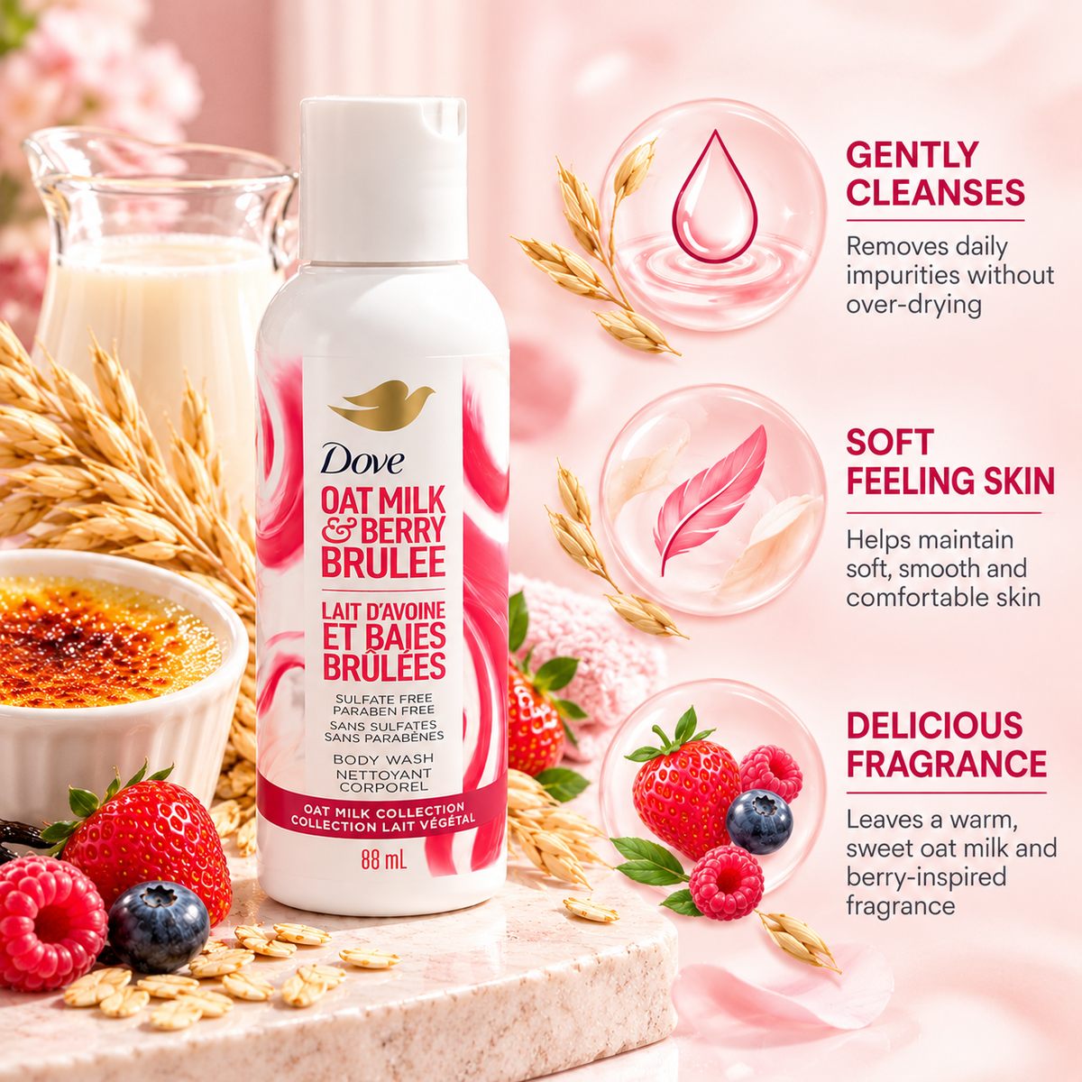Dove Oat Milk & Berry Brulee Body Wash 88 ml