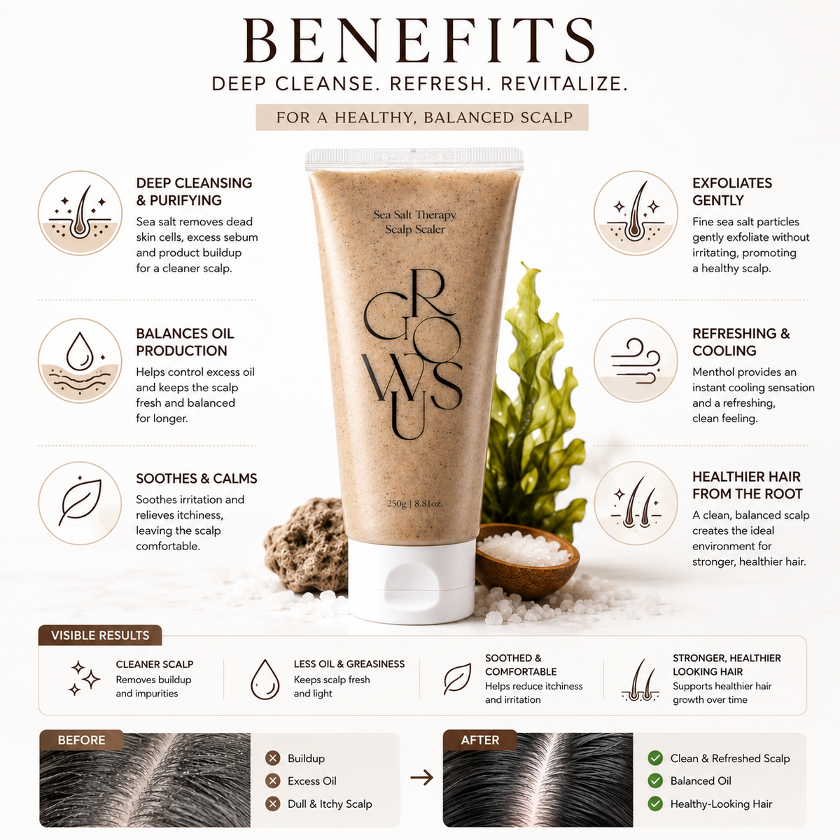 GROWUS Sea Salt Therapy Scalp Scaler 250g