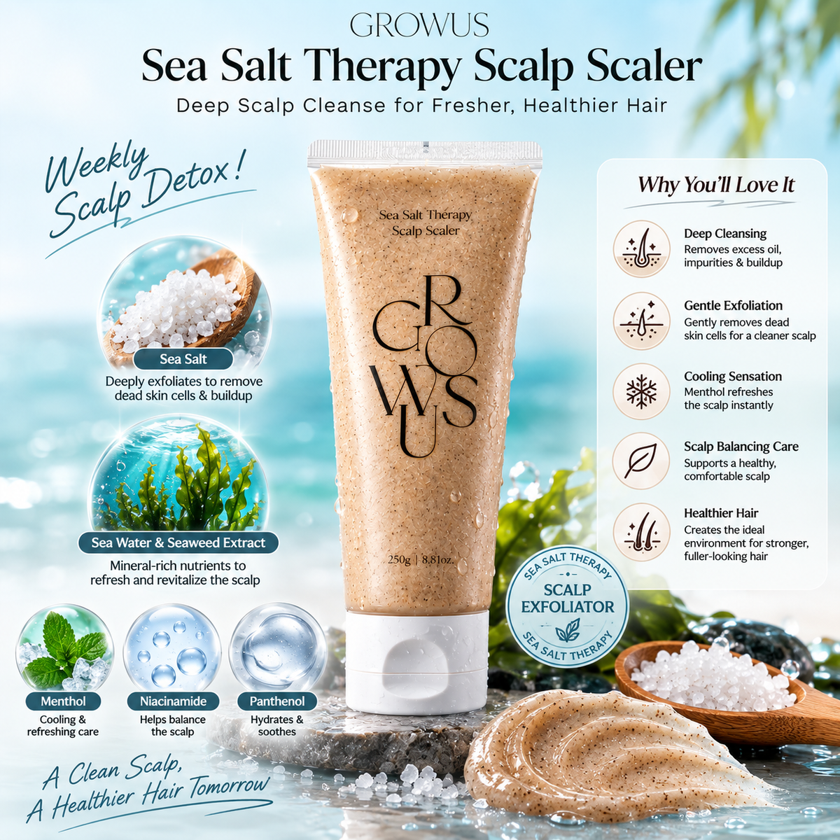 GROWUS Sea Salt Therapy Scalp Scaler 250g