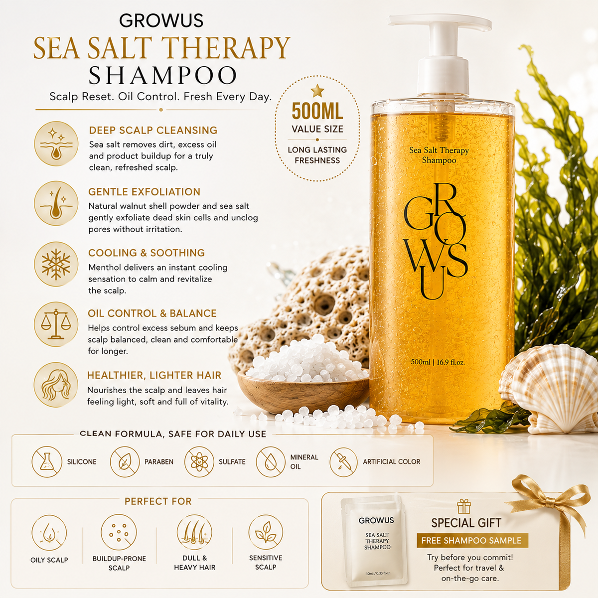 GROWUS Sea Salt Therapy Shampoo 500ml