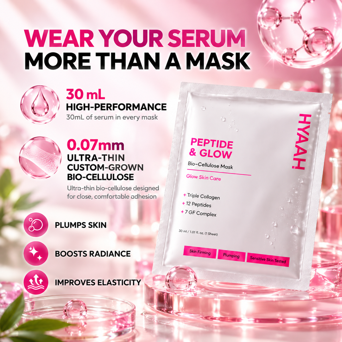 HYAAH Peptide & Glow Biocellulose Mask 4ea