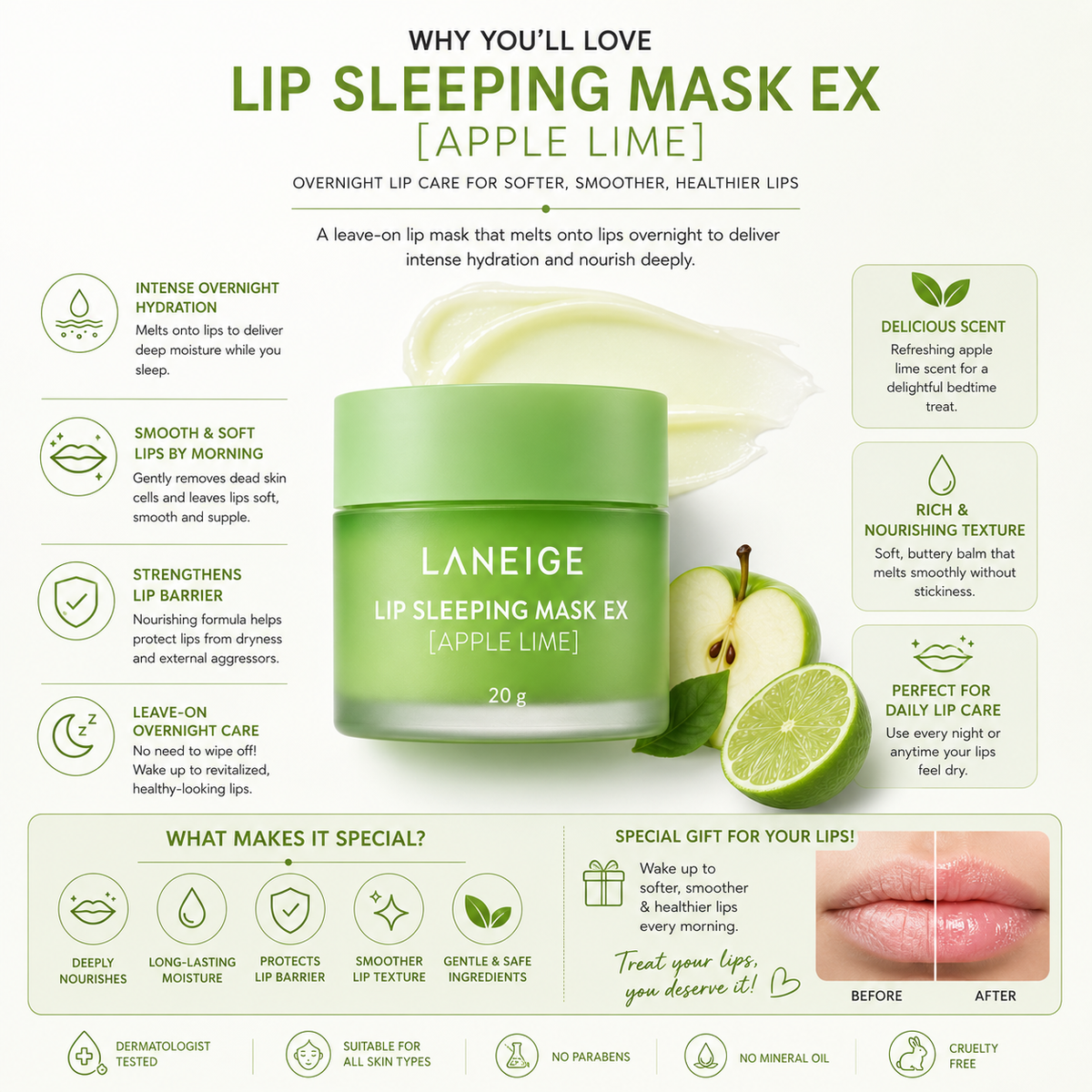 LANEIGE Lip Sleeping Mask EX Apple Lime 20g