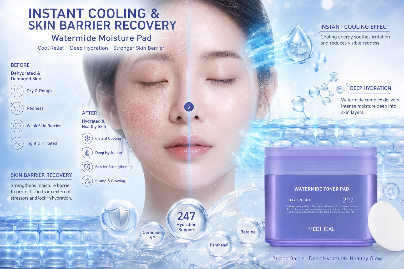 MEDIHEAL + Watermide Moisture Pad 100pcs