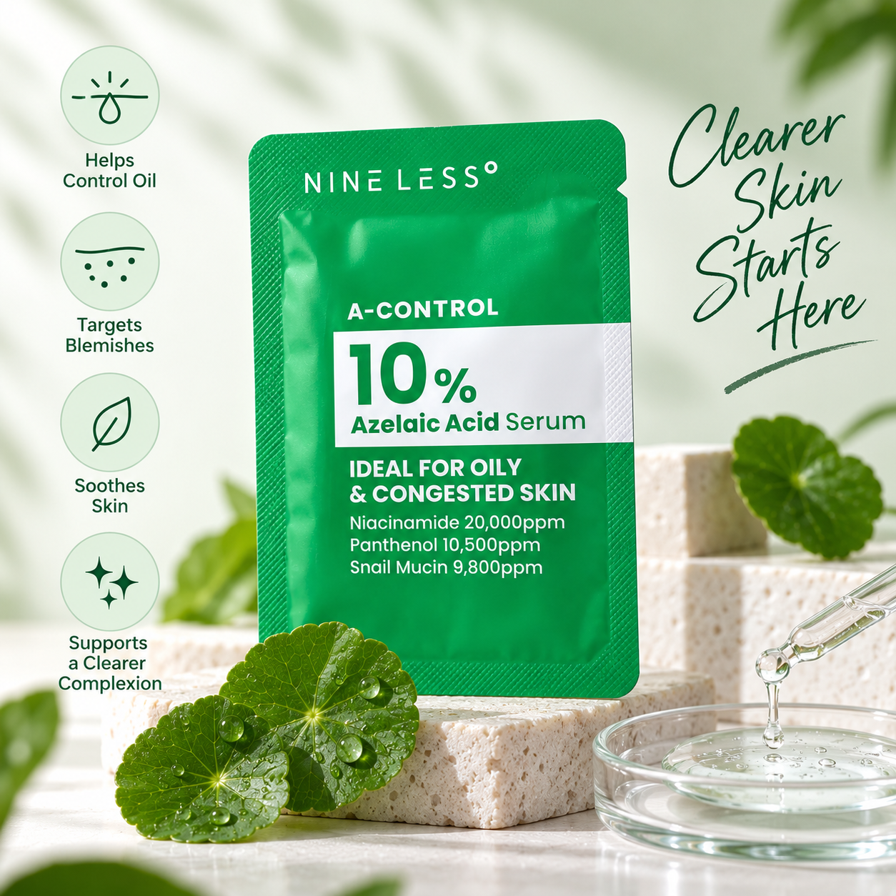 NINE LESS 10% A-Control Azelaic Acid Serum 2ml