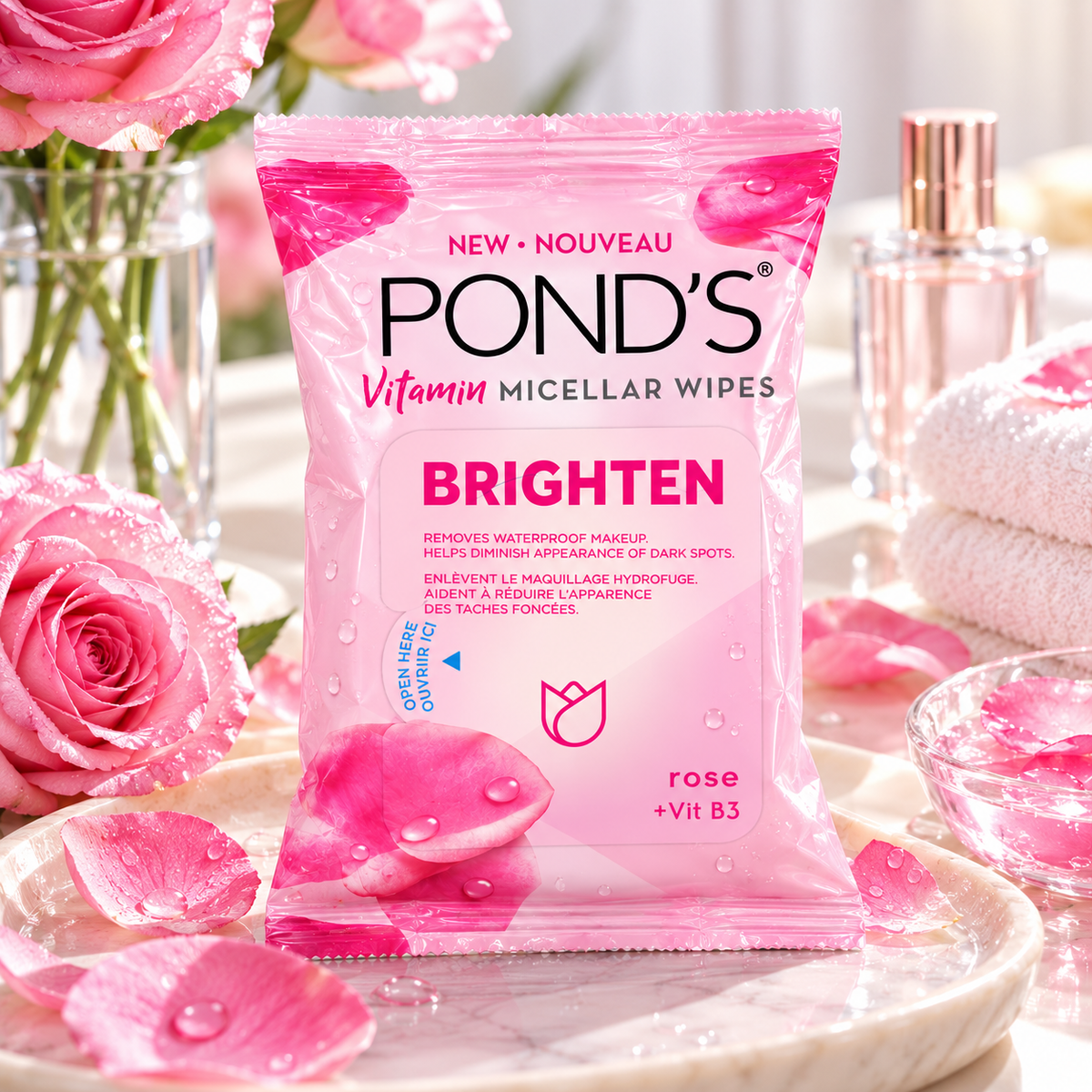 POND’S Vitamin Micellar Wipes Brighten Rose + Vitamin B3 – 25 Wipes