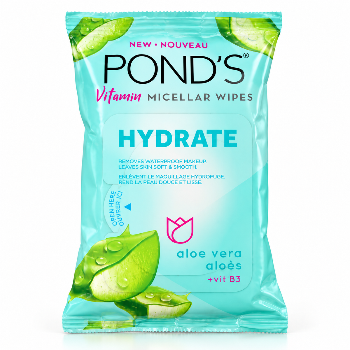 POND’S Vitamin Micellar Wipes Hydrate 25 Count – Aloe Vera + Vitamin B3
