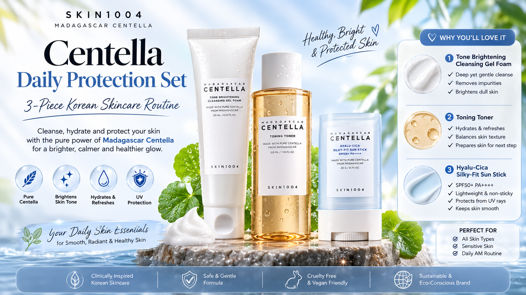 SKIN1004 Centella Daily Protection Set – 3-Piece Korean Skincare Routine