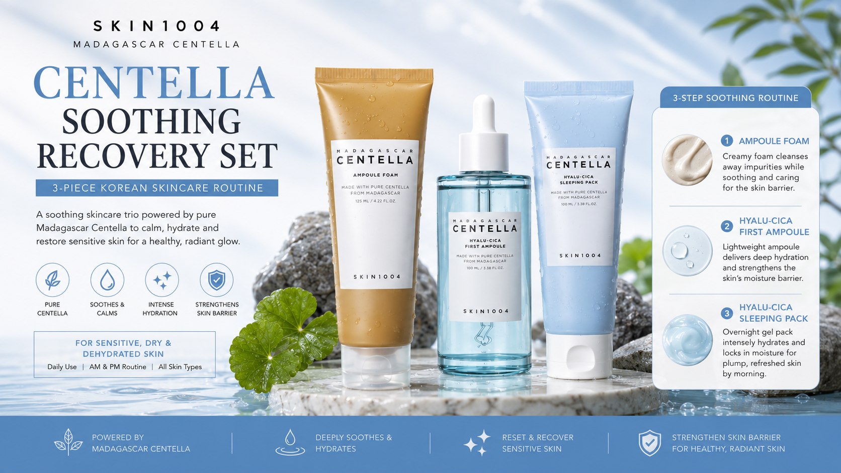 SKIN1004 Centella Soothing Recovery Set – 3-Piece Korean Skincare Routine