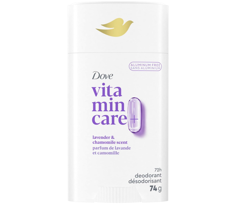 Dove Vitamin Care+ Aluminum-Free Deodorant Lavender & Chamomile Scent 72h Breathable Odour Protection with Vitamin B3+E 74 g