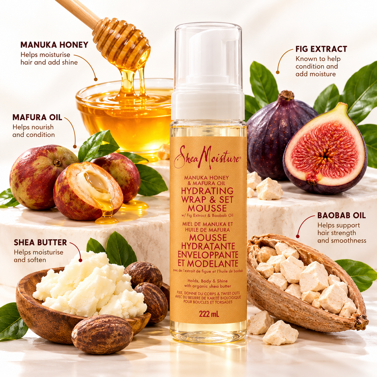 SheaMoisture Manuka Honey & Mafura Oil Hydrating Wrap & Set Mousse 222 ml