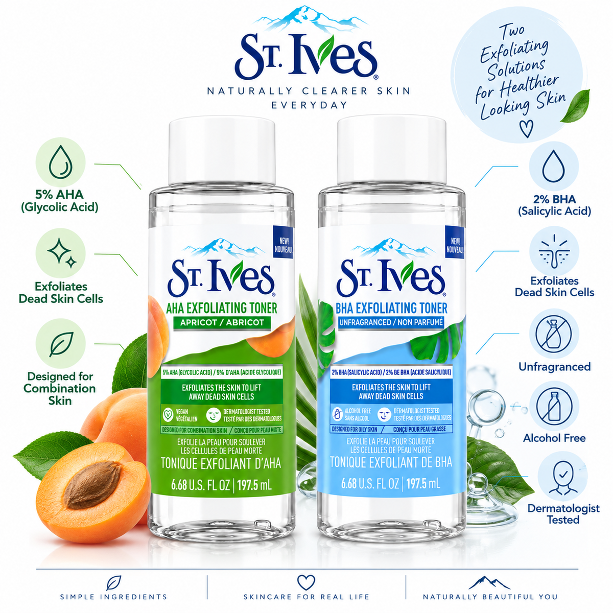 St. Ives AHA + BHA Exfoliating Toner Combo Pack – 2 × 197.5ml