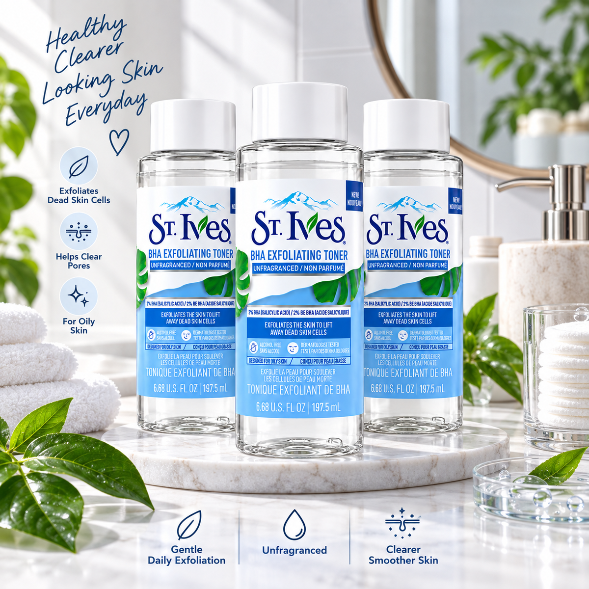 St. Ives Unfragranced BHA Exfoliating Toner 197.5mL – 3 Pack