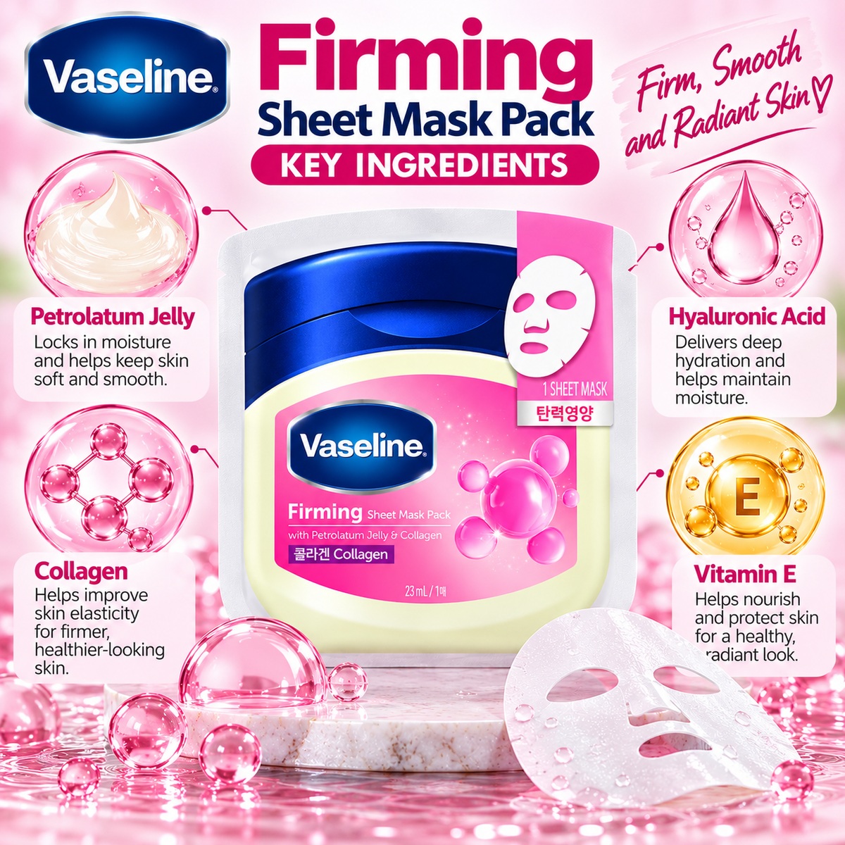 Vaseline Firming Sheet Mask with Petrolatum Jelly & Collagen 23 ml – 1 Sheet