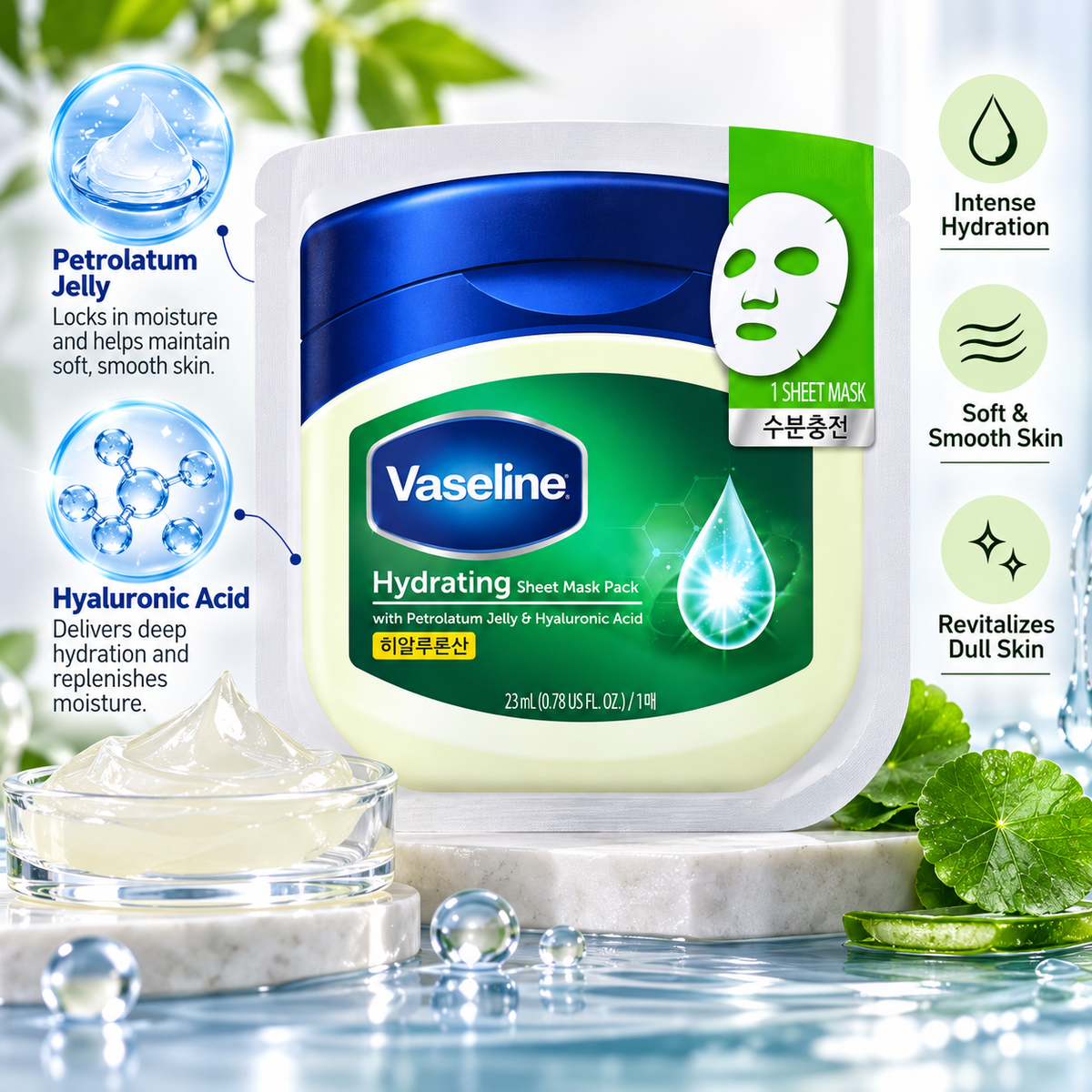 Vaseline Hydrating Sheet Mask with Petrolatum Jelly & Hyaluronic Acid 23 ml – 1 Sheet