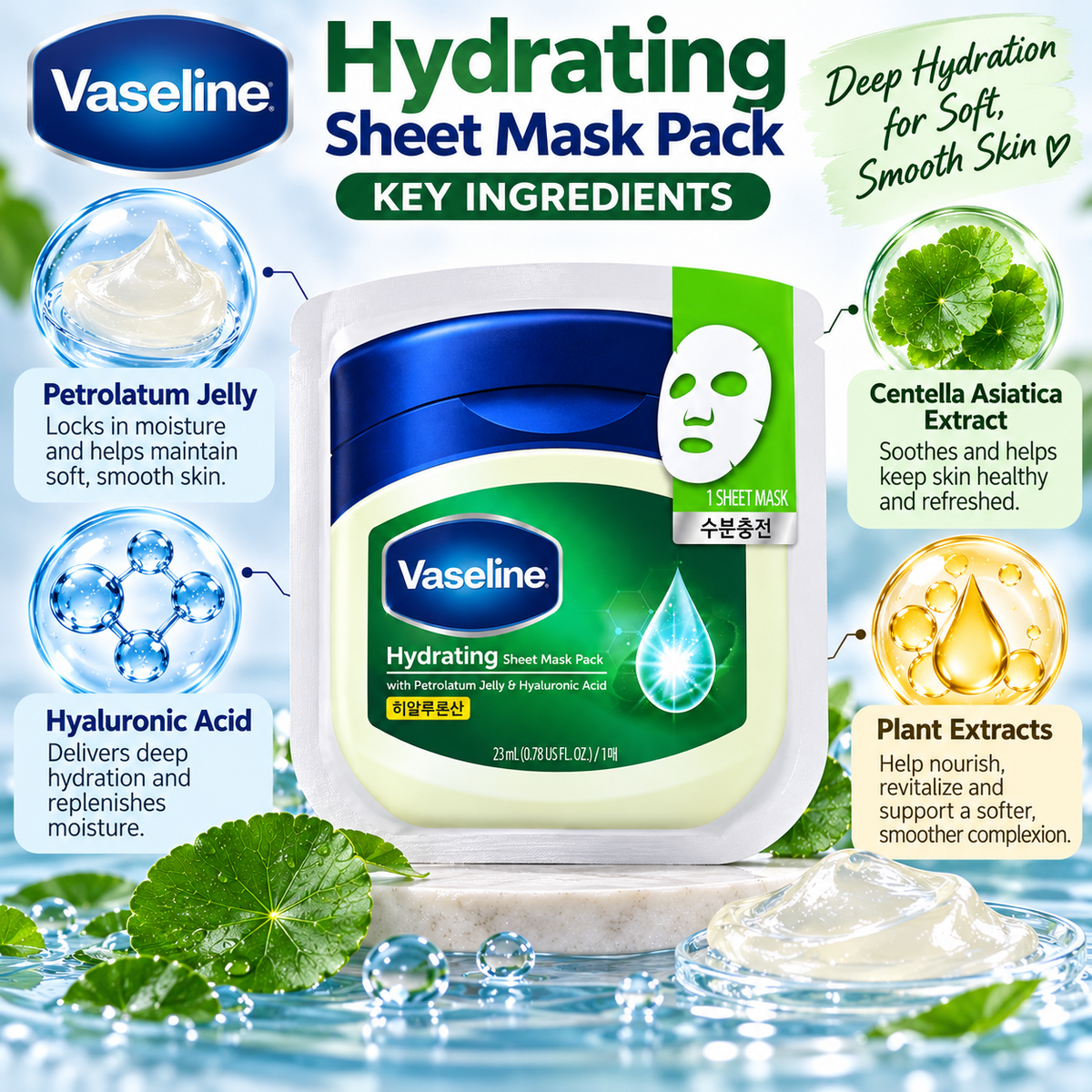 Vaseline Hydrating Sheet Mask with Petrolatum Jelly & Hyaluronic Acid 23 ml – 1 Sheet
