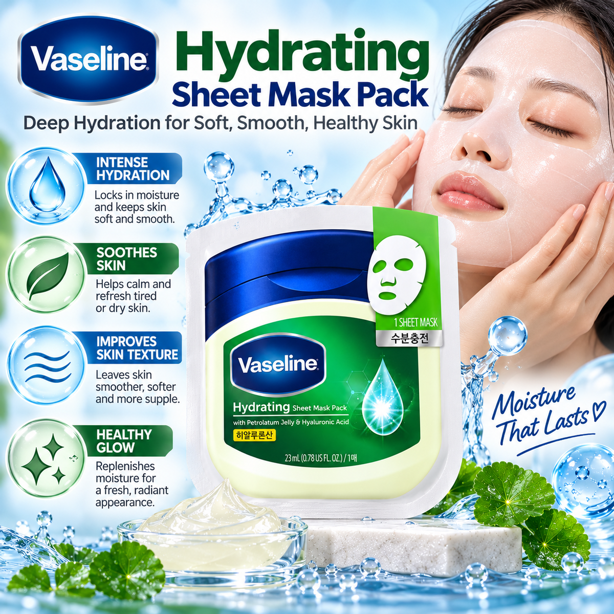 Vaseline Hydrating Sheet Mask with Petrolatum Jelly & Hyaluronic Acid 23 ml – 1 Sheet