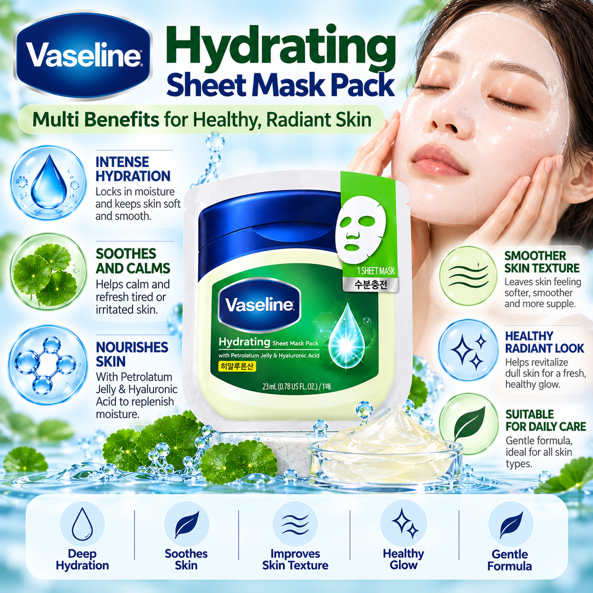 Vaseline Hydrating Sheet Mask with Petrolatum Jelly & Hyaluronic Acid 23 ml – 1 Sheet