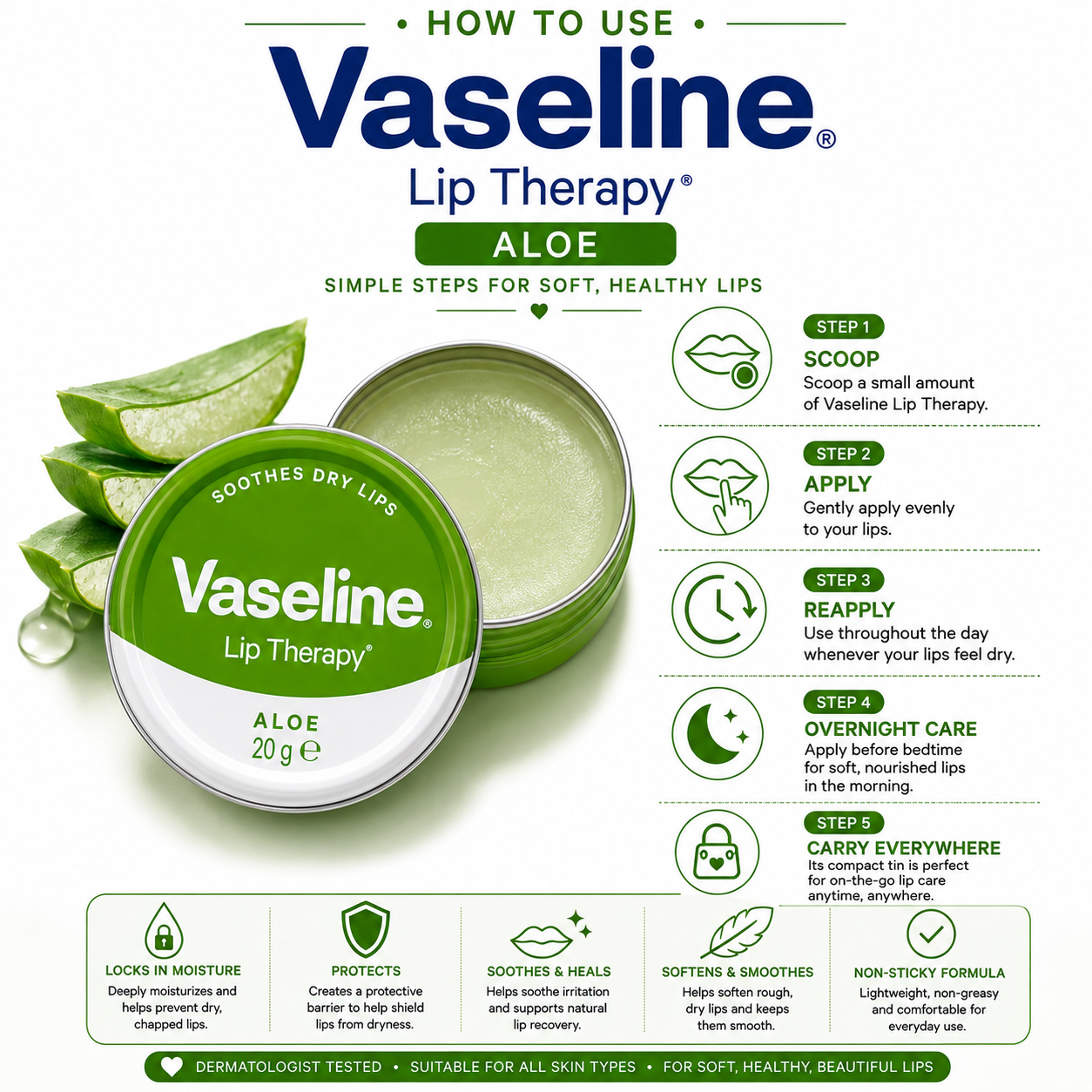 Vaseline Lip Therapy Aloe Tin 20g