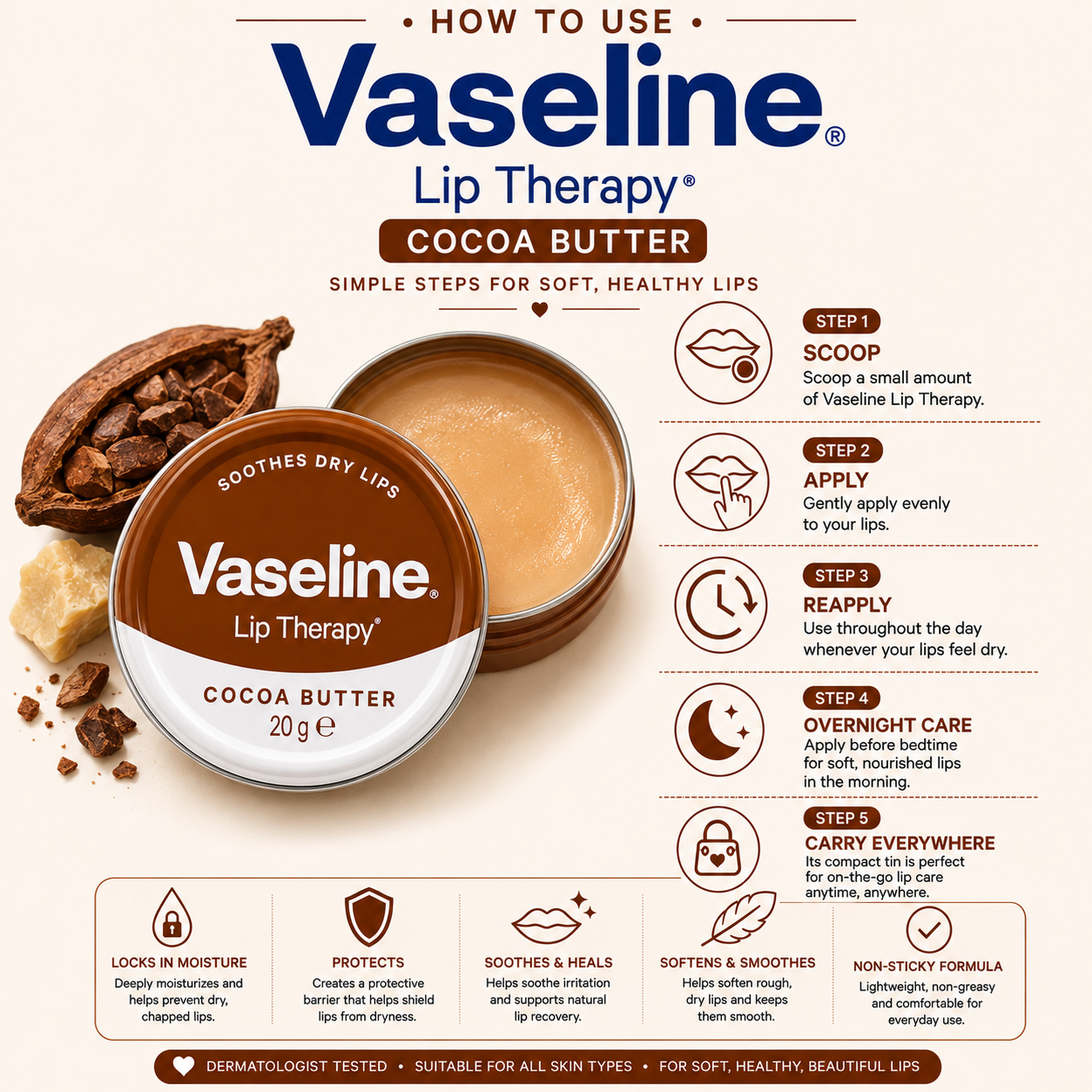 Vaseline Lip Therapy Cocoa Butter Tin 20g